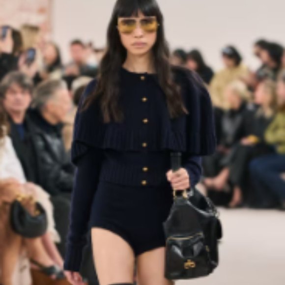 See by Chloe black ruffled 3/4 sleeve crepe-like boat neck blouse, size 4-EU 34 - Picture 9 of 11